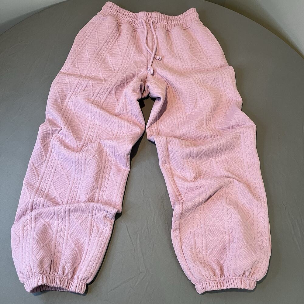 Grayson Threads Jogger Sweat Pant Small Pink Textured Diamond Lounge Womens